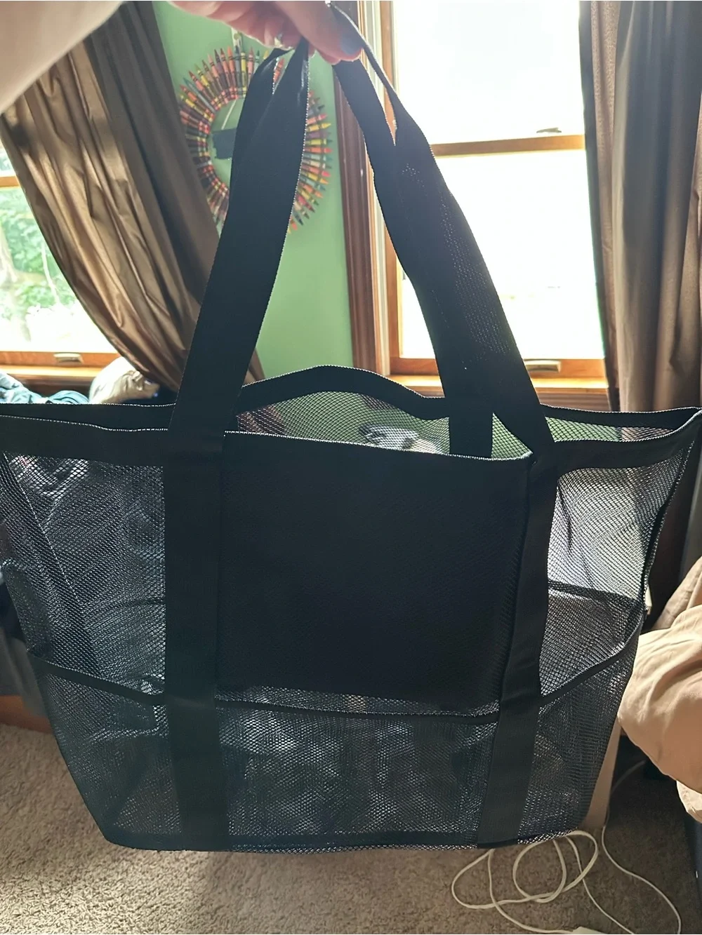Black Mesh Tote Storage Bag - Versatile Home Organizer